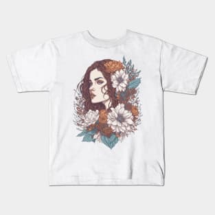 Vintage Floral Girl Kids T-Shirt